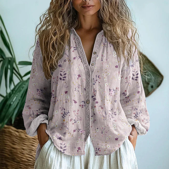 Ambre™ | Vintage Yaprak Desenli Bluz