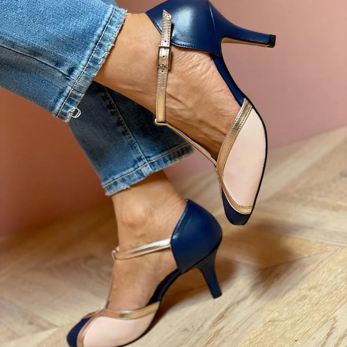 Alessia™ | Renkli ve Rahat T-Strap Yuvarlak Burun Topuklular