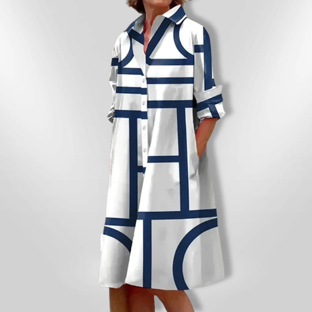 Helena  Geometrik Desenli Midi Elbise