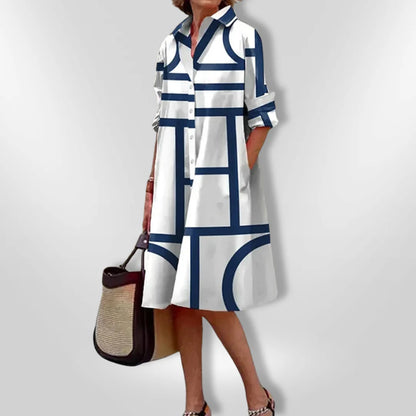 Helena  Geometrik Desenli Midi Elbise