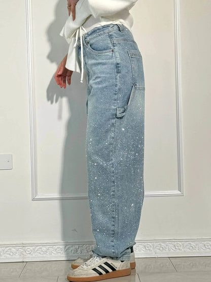 Balon Kesim Karpenter Parlak Denim Jean