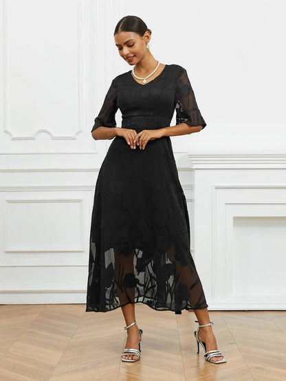Flutter Fırfırlı Dantelli Maxi Elbise